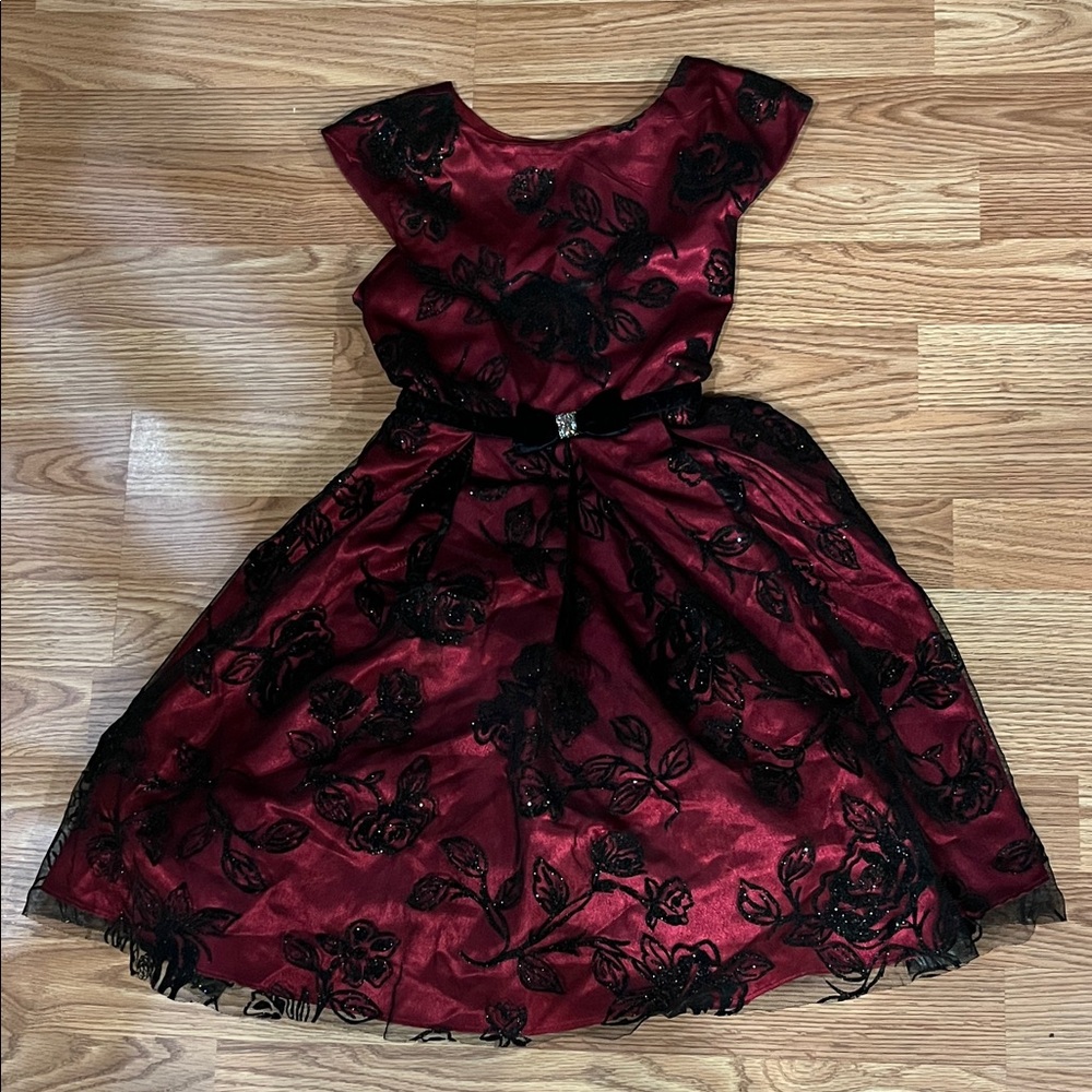 Jona Michelle Burgundy and Black Floral Dress